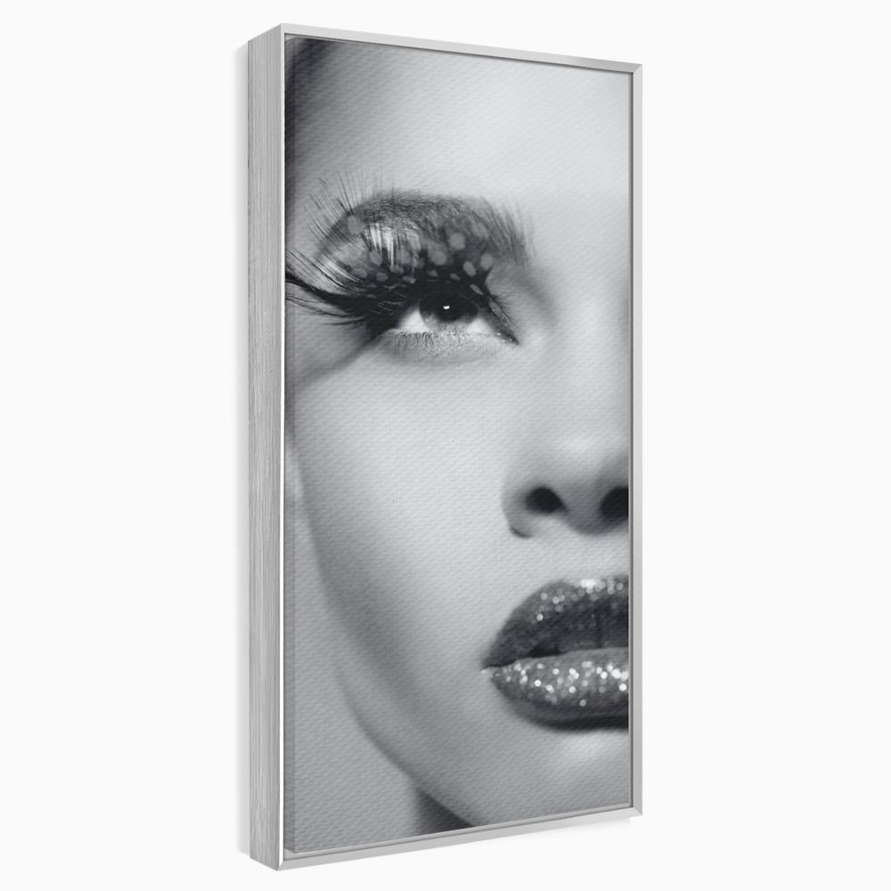 Tablou canvas cu tablou canvas cu portret alb-negru, in rama de aluminiu argintiu